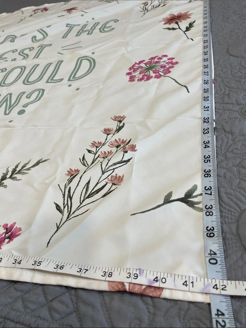 Forever 21 cream tapestry with Pink Floral and Green Lettering